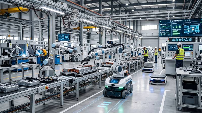 智能工厂 机器人与AGV协同作业图片