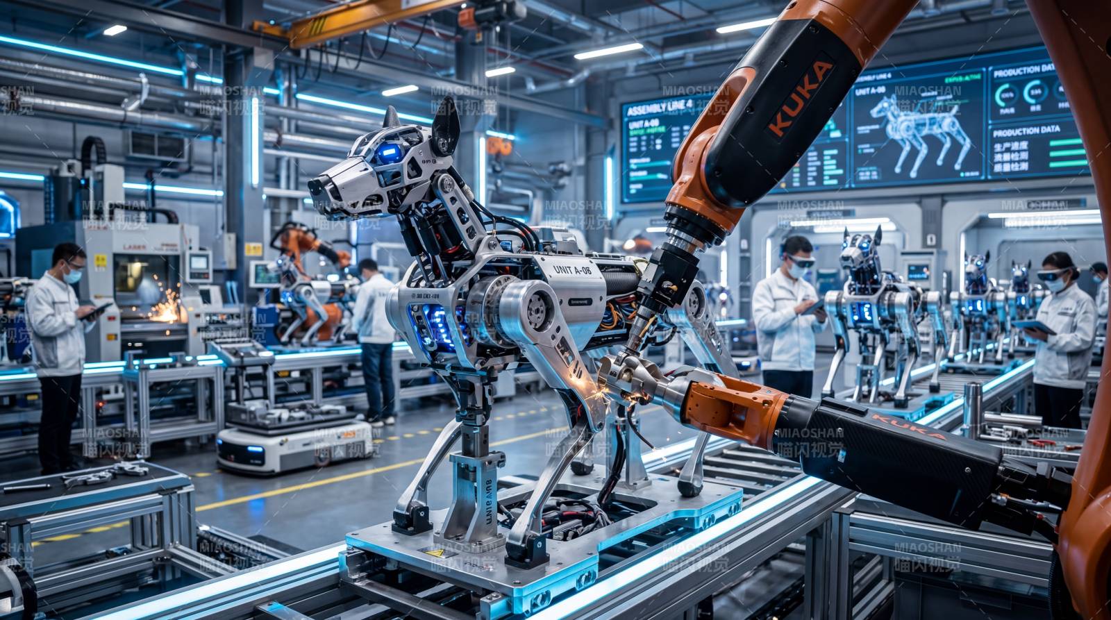 智能工厂 机器人与工人协同作业图片