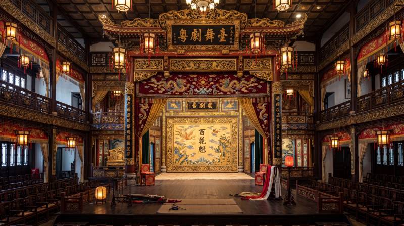 古戏楼金碧辉煌舞台图片