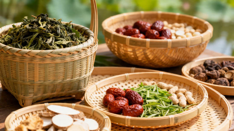 竹篮盛草药 养生自然香图片