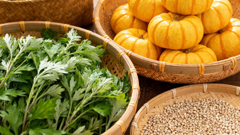 秋收三样 艾草 南瓜 薏米图片