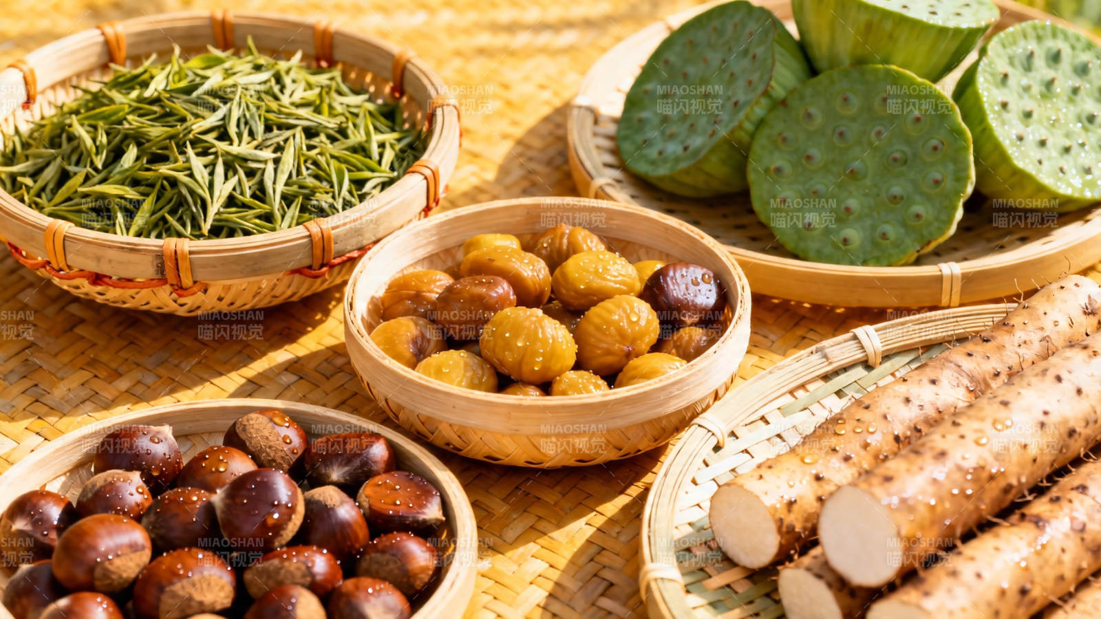 秋日丰收 茶栗藕山药篮中香图片