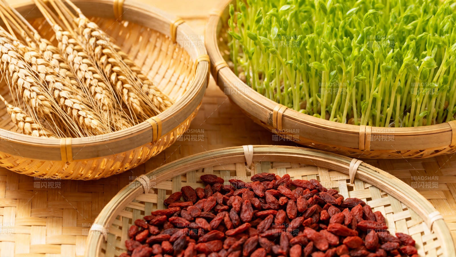 麦穗 豆芽 枸杞篮中景图片