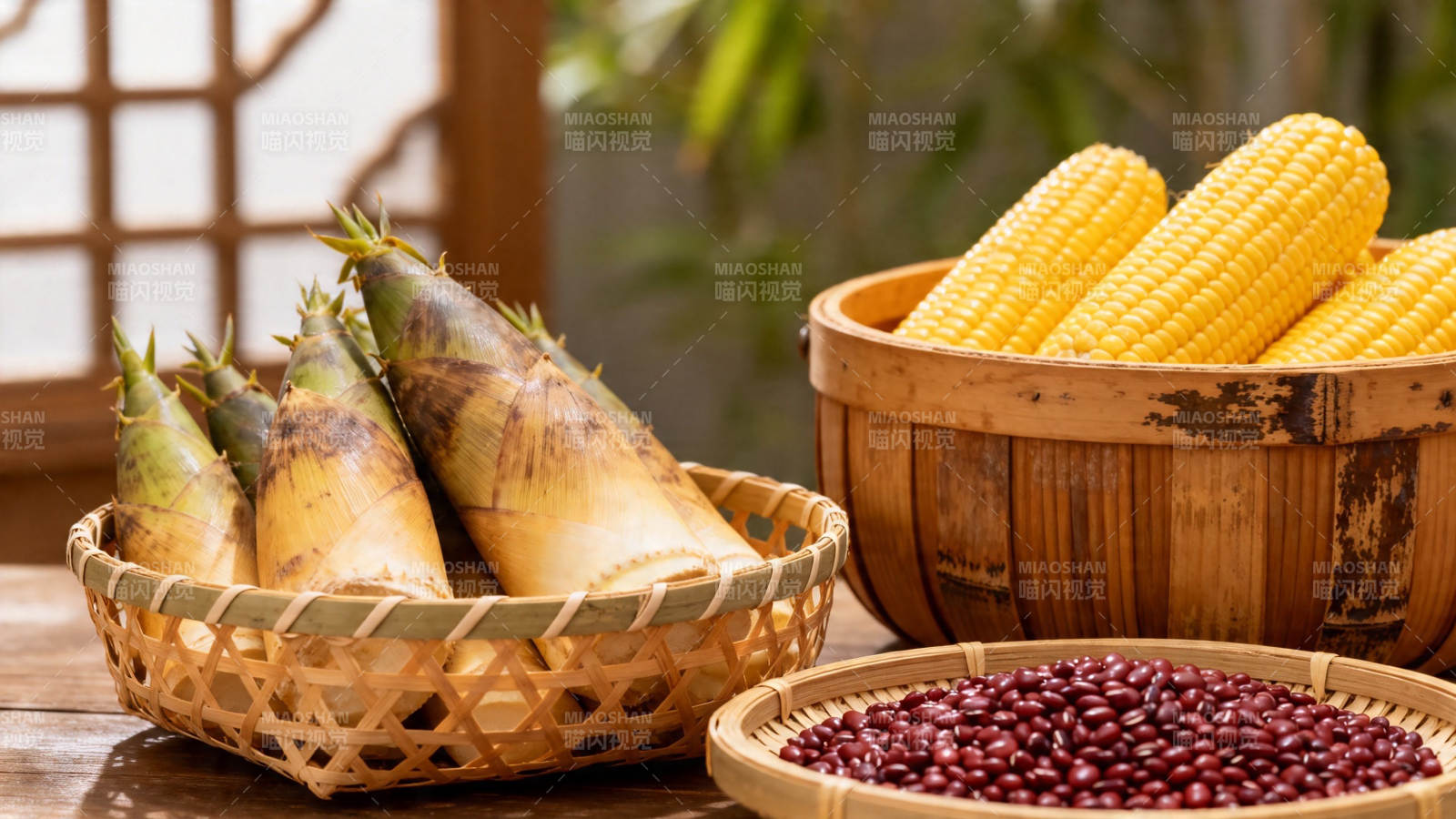 竹笋玉米红豆 秋日丰收景图片