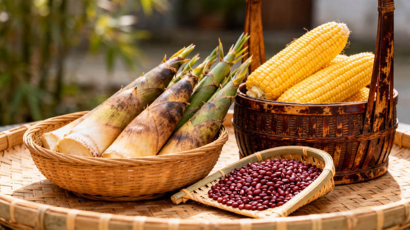 竹篮盛玉米红豆鲜笋图片