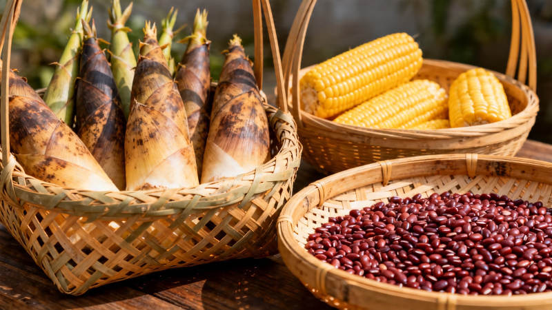 竹笋玉米红豆篮装鲜图片