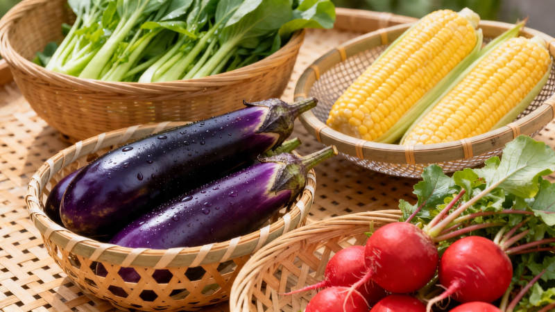 新鲜蔬菜篮 茄子玉米萝卜青菜图片