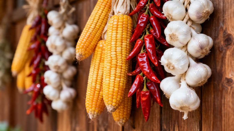 玉米辣椒蒜头挂墙香图片