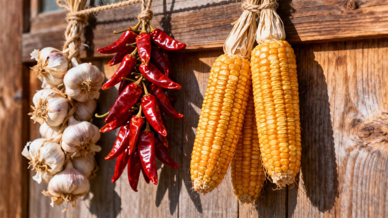 玉米辣椒蒜 农家丰收景图片