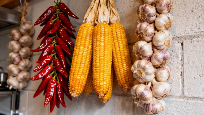 玉米辣椒蒜头挂墙香图片