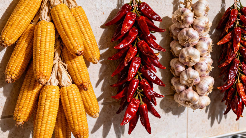 玉米辣椒蒜串挂墙香图片