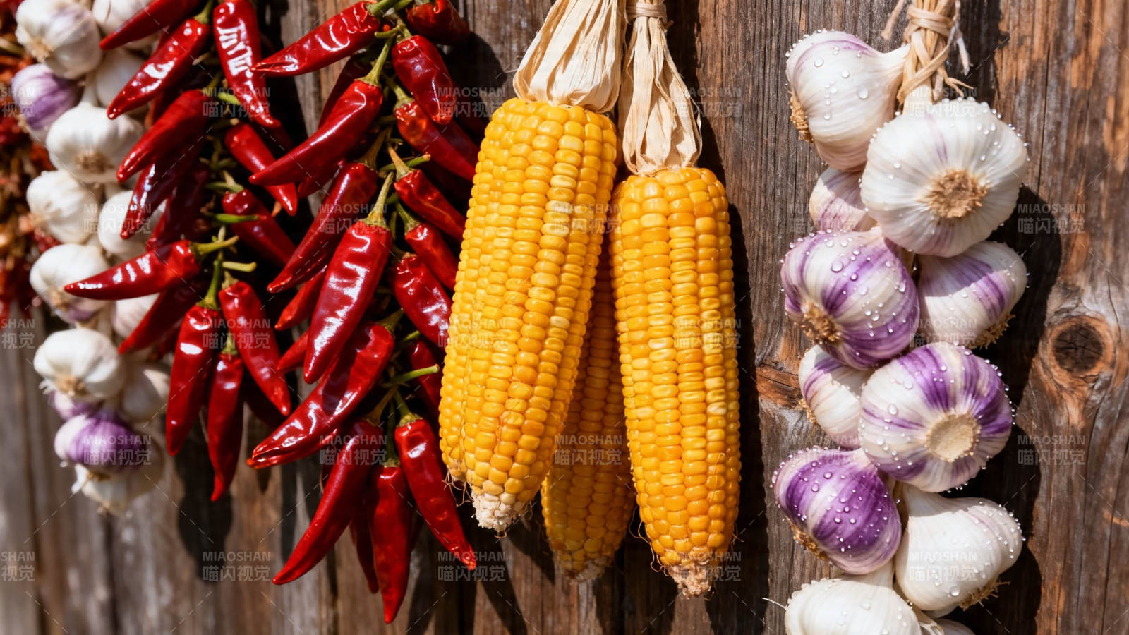 玉米辣椒蒜头挂墙香图片