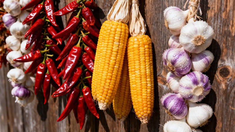 玉米辣椒蒜头挂墙香图片