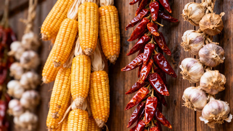 玉米辣椒蒜头挂墙香图片
