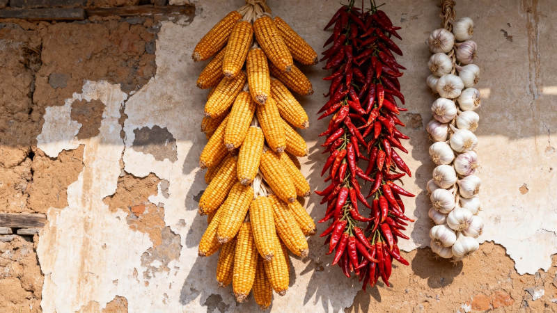 玉米辣椒蒜 农家丰收景图片