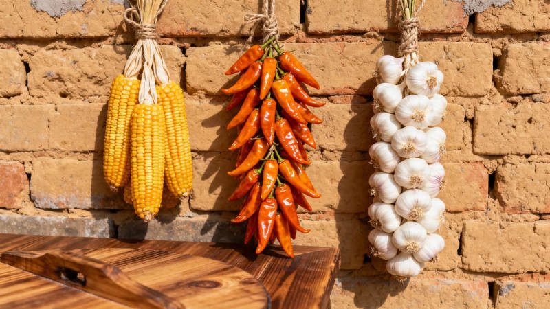 玉米辣椒蒜 墙挂丰收景图片
