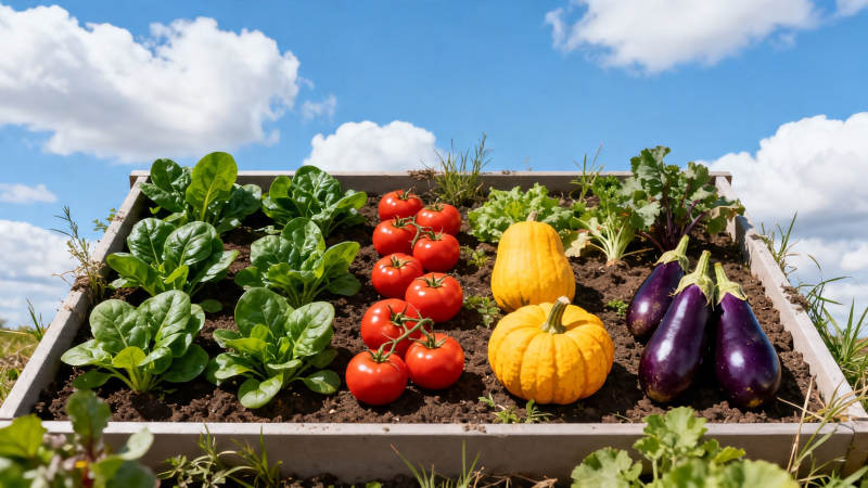 菜园丰收 番茄南瓜茄子绿叶菜图片