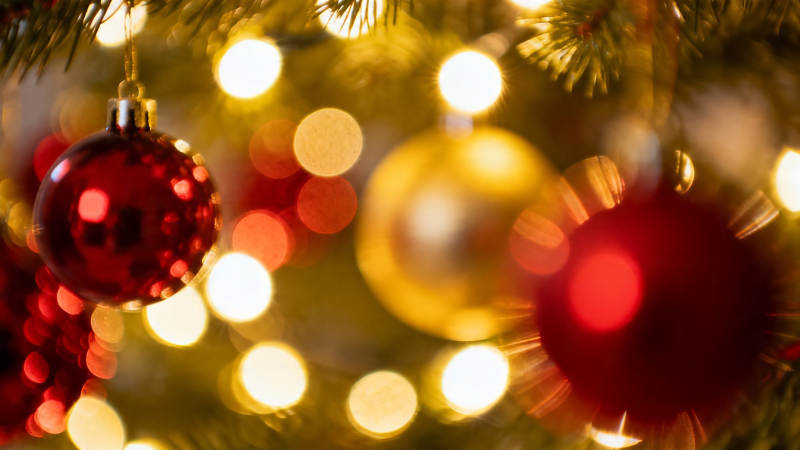 圣诞彩球与暖光闪烁图片