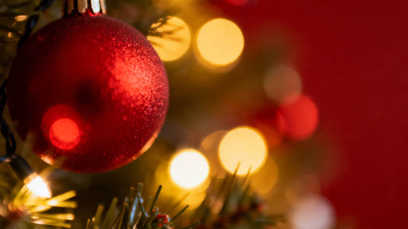 红球映暖光 圣诞夜温馨图片