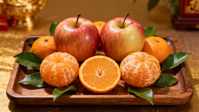 苹果橘子摆盘迎新春图片