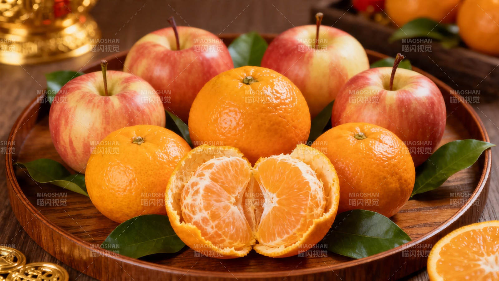 橘苹同盘 鲜果迎福图片