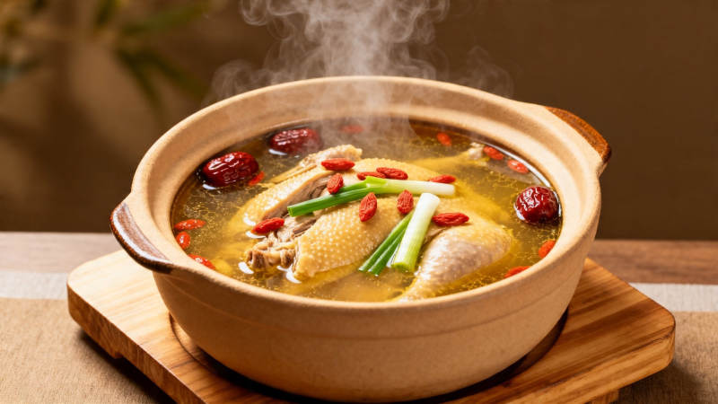 热气腾腾的滋补鸡汤图片