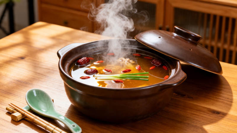 热气腾腾的养生汤锅图片