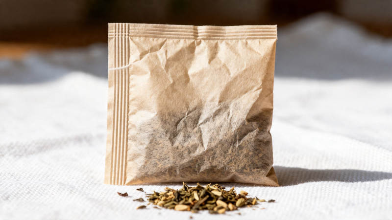 茶包与散茶静置白布上图片