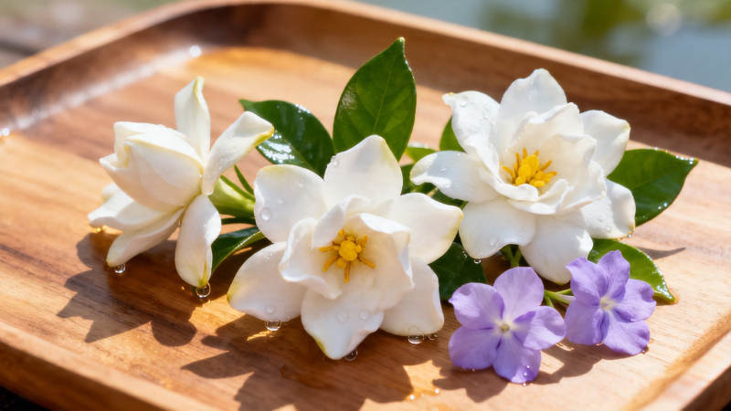 木盘白花紫蕊 清新雅致图片