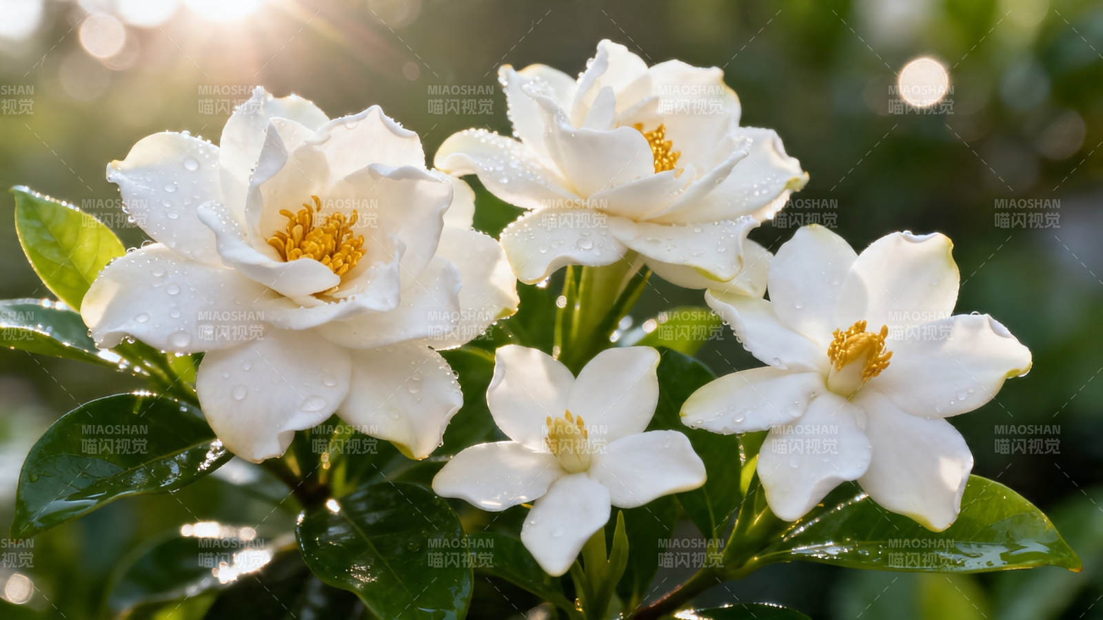 晨露栀子花 洁白映阳光图片