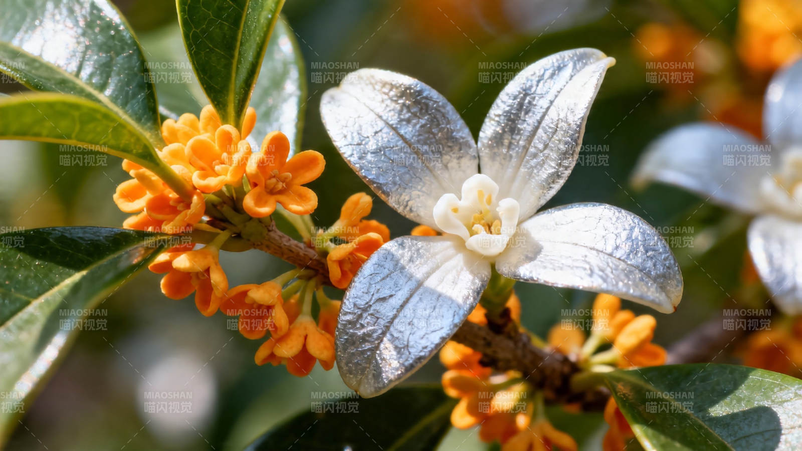 银白橙黄共绽枝头图片