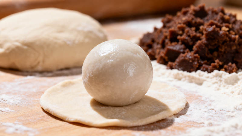 面团包馅 手工点心制作中图片