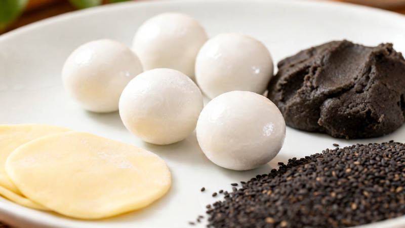 汤圆原料 糯米团 豆沙 芝麻图片