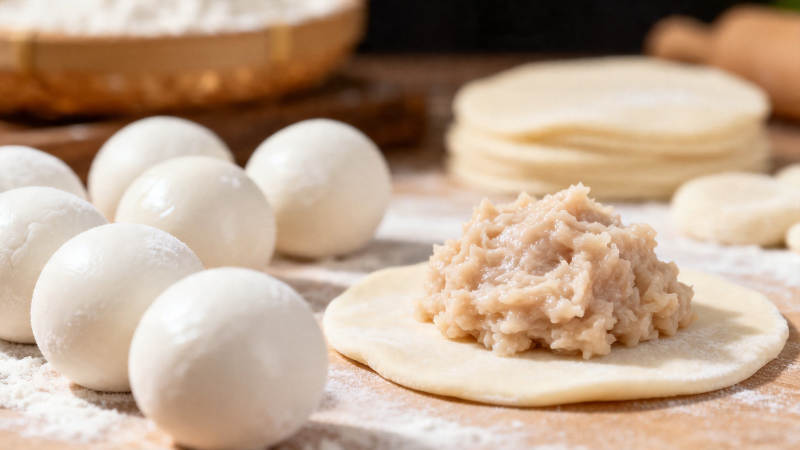 包饺子 面团与馅料准备中图片