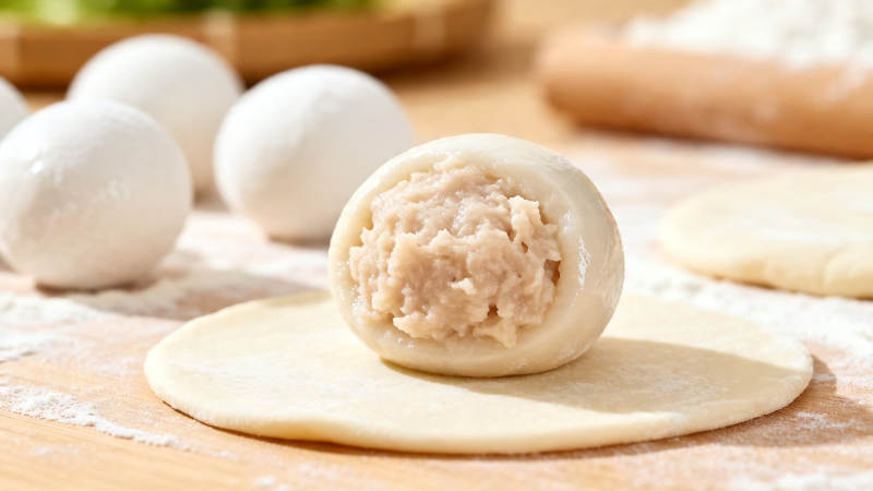 包子馅料饱满 手工包制中图片