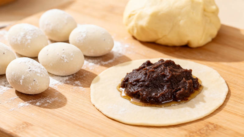 豆沙包制作中 面团待包馅图片