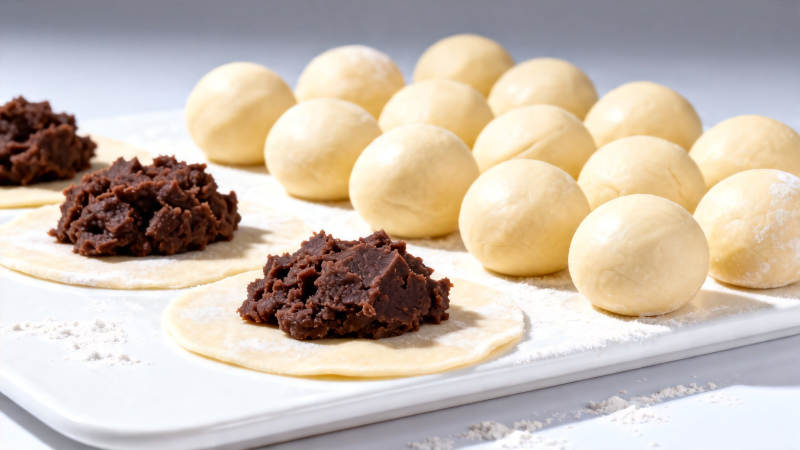 豆沙包制作中 面团与馅料待包图片