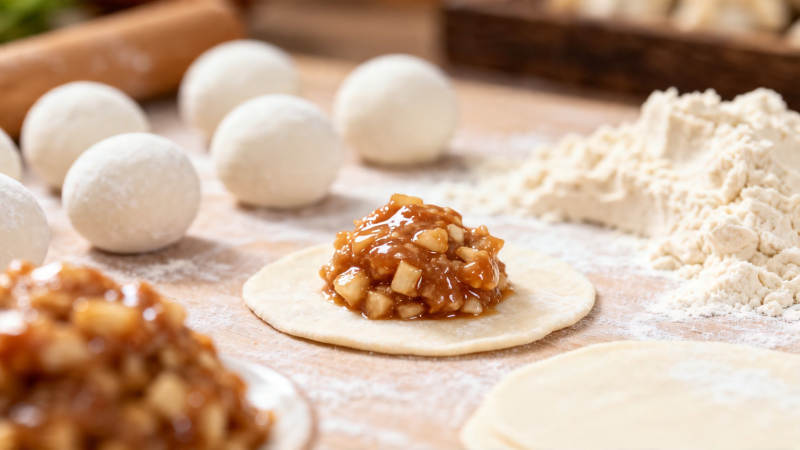 苹果派制作中 面团与馅料备好图片