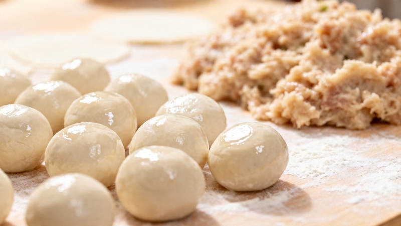 饺子制作 面团与馅料准备图片