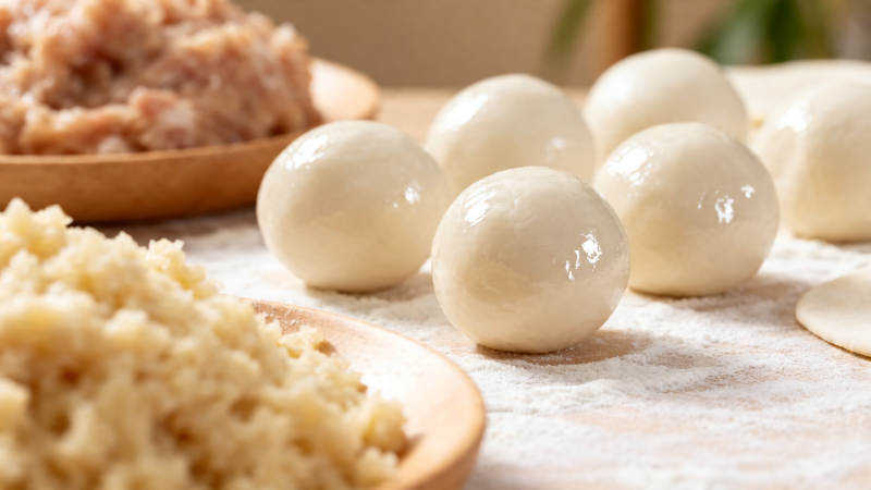 汤圆制作 馅料与面团特写图片