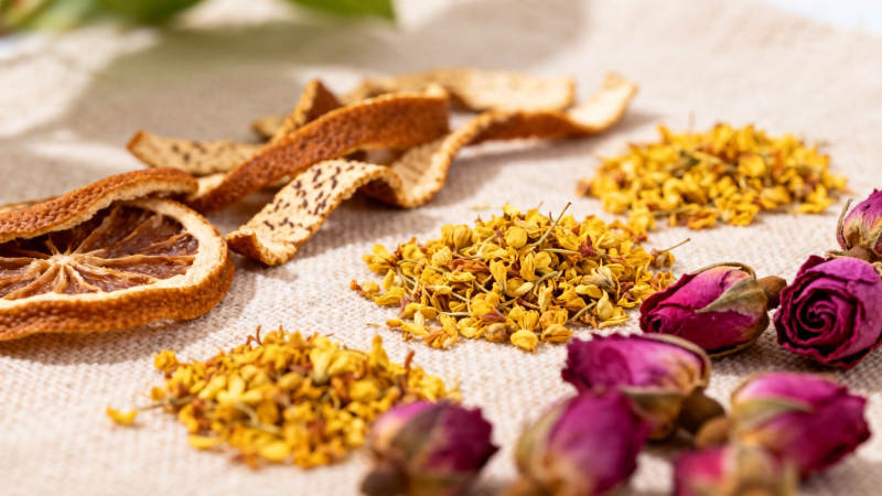 花果茶原料 陈皮桂花玫瑰图片