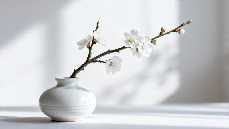 白梅映影 素瓶静雅图片
