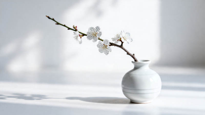 白瓶梅枝 光影静美图片