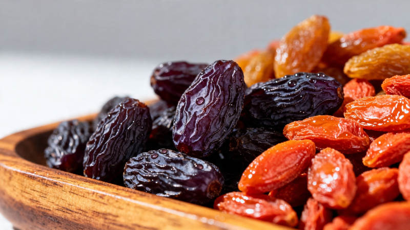 木碗盛彩葡萄干 色泽诱人图片