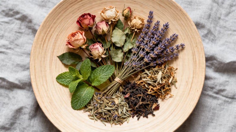 干花香草茶料盘图片