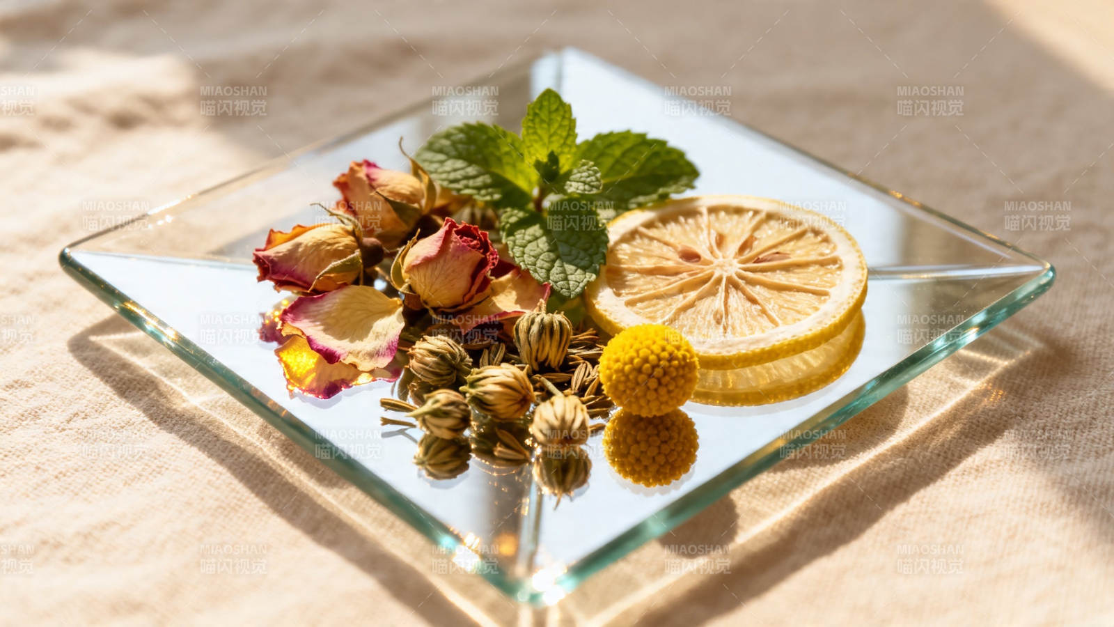 干花柠檬薄荷静物摆盘图片