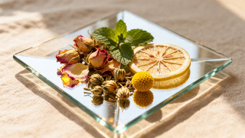 干花柠檬薄荷静物摆盘图片