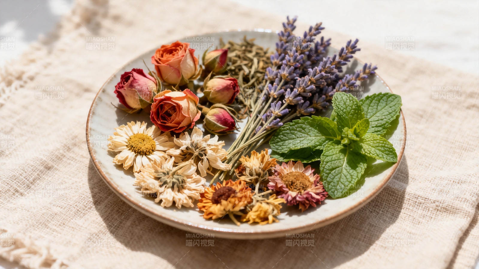 花草茶原料盘景图片