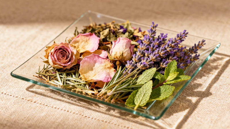 干花薰衣草薄荷香薰盘图片