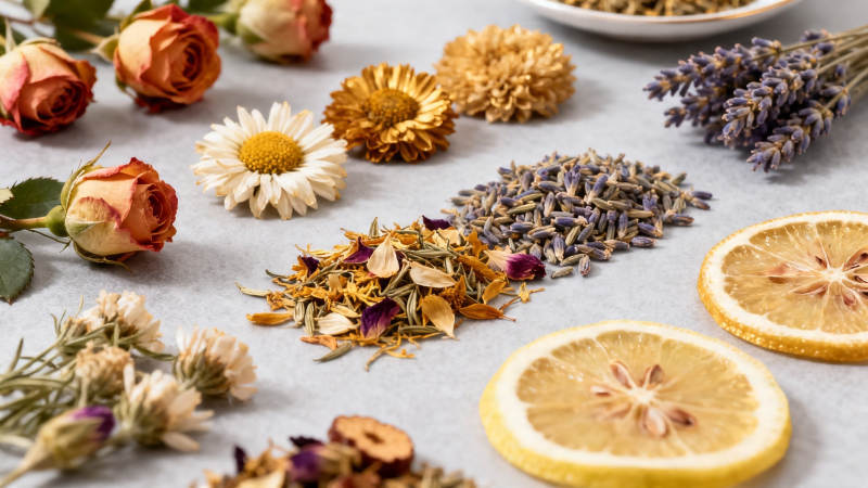 干花与果片静物图图片